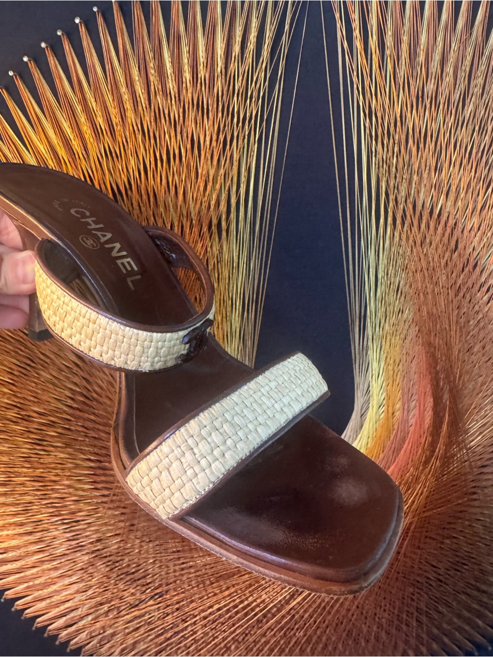 CHANEL Rattan Summer Logo Heels 39.5 - Picture 8 of 16